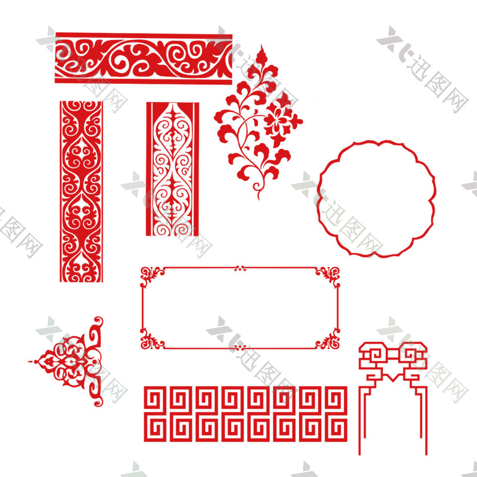 红色中国风装饰png元素素材