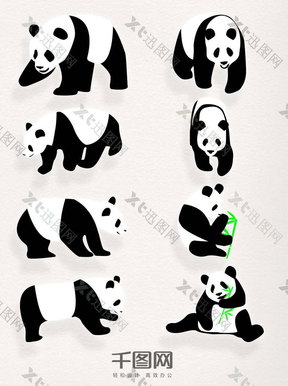 黑白矢量元素熊猫素材装饰图案集合