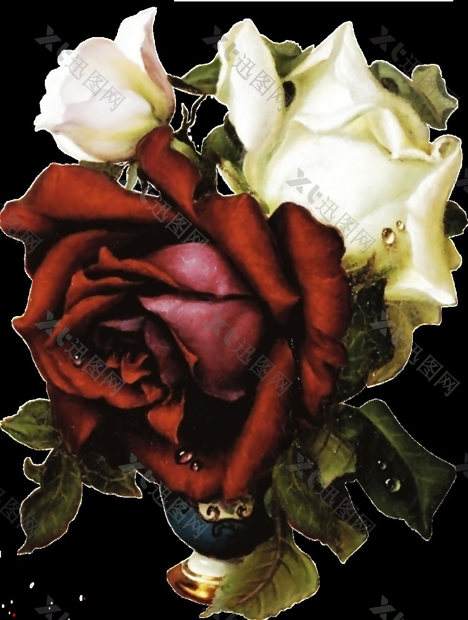 手绘红色玫瑰干花png透明素材
