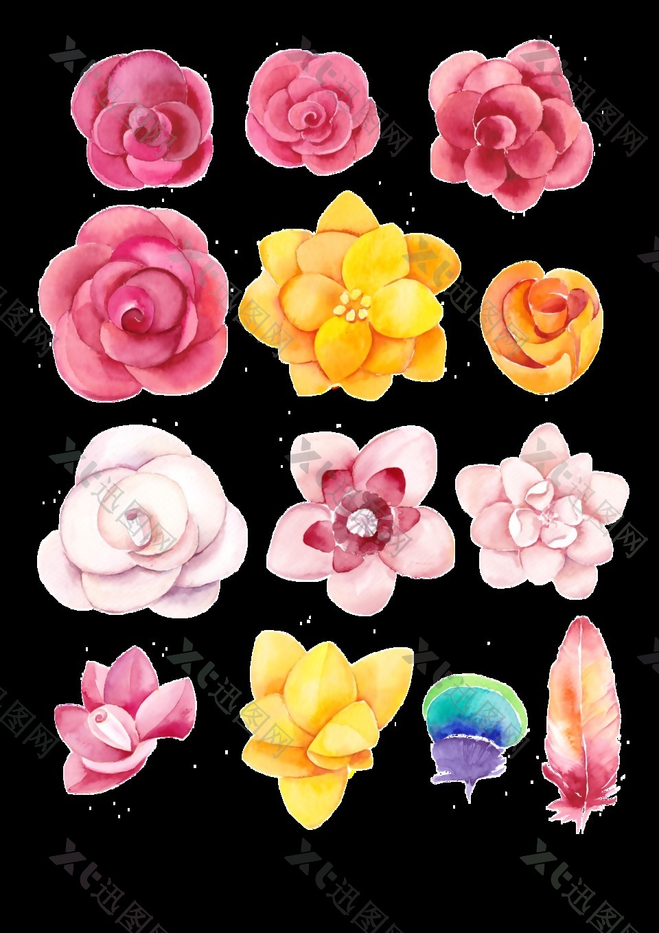 五彩手绘花朵png透明素材