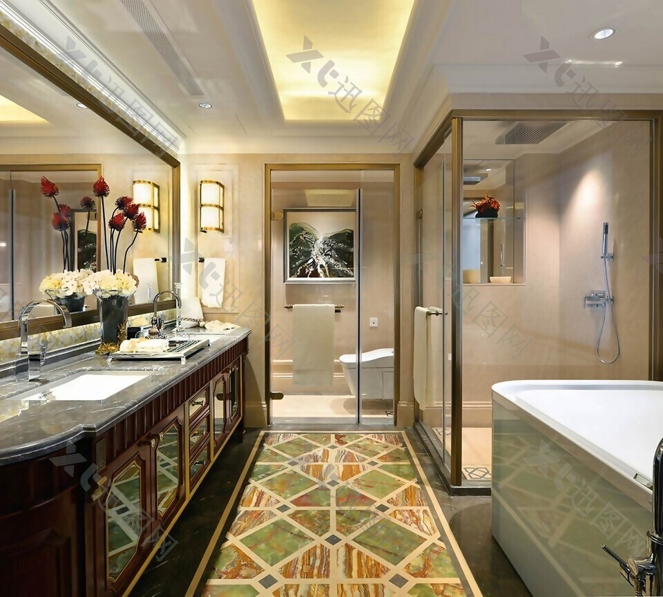 现代轻奢浴室深色桌面室内装修效果图