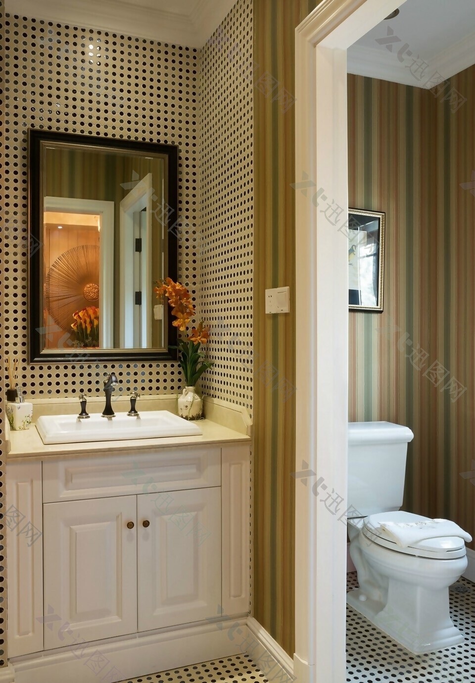 现代时尚浴室斑点背景墙室内装修效果图