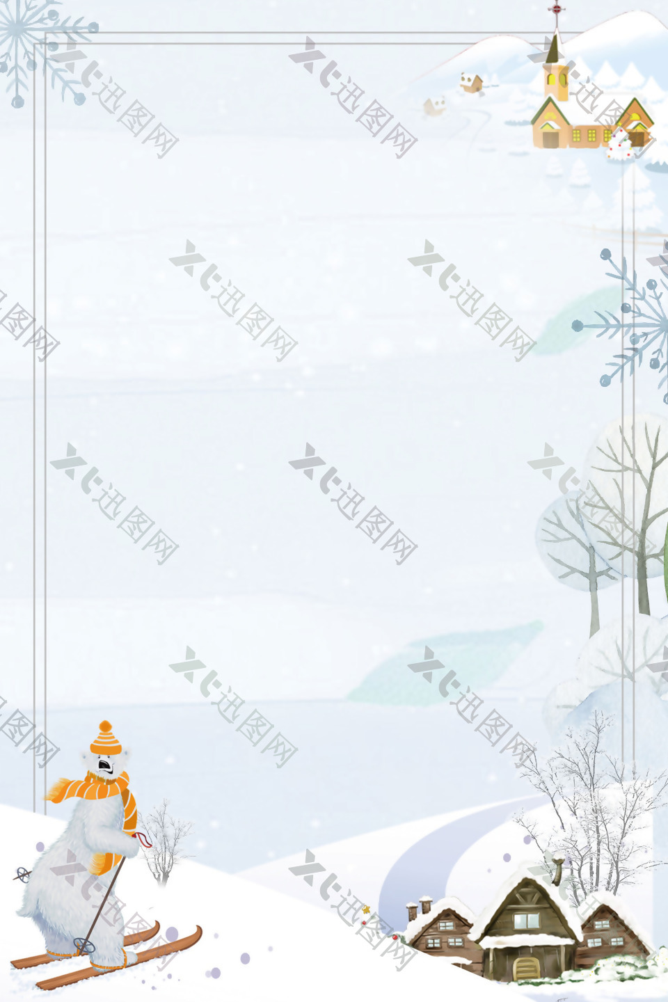 卡通白熊滑雪背景