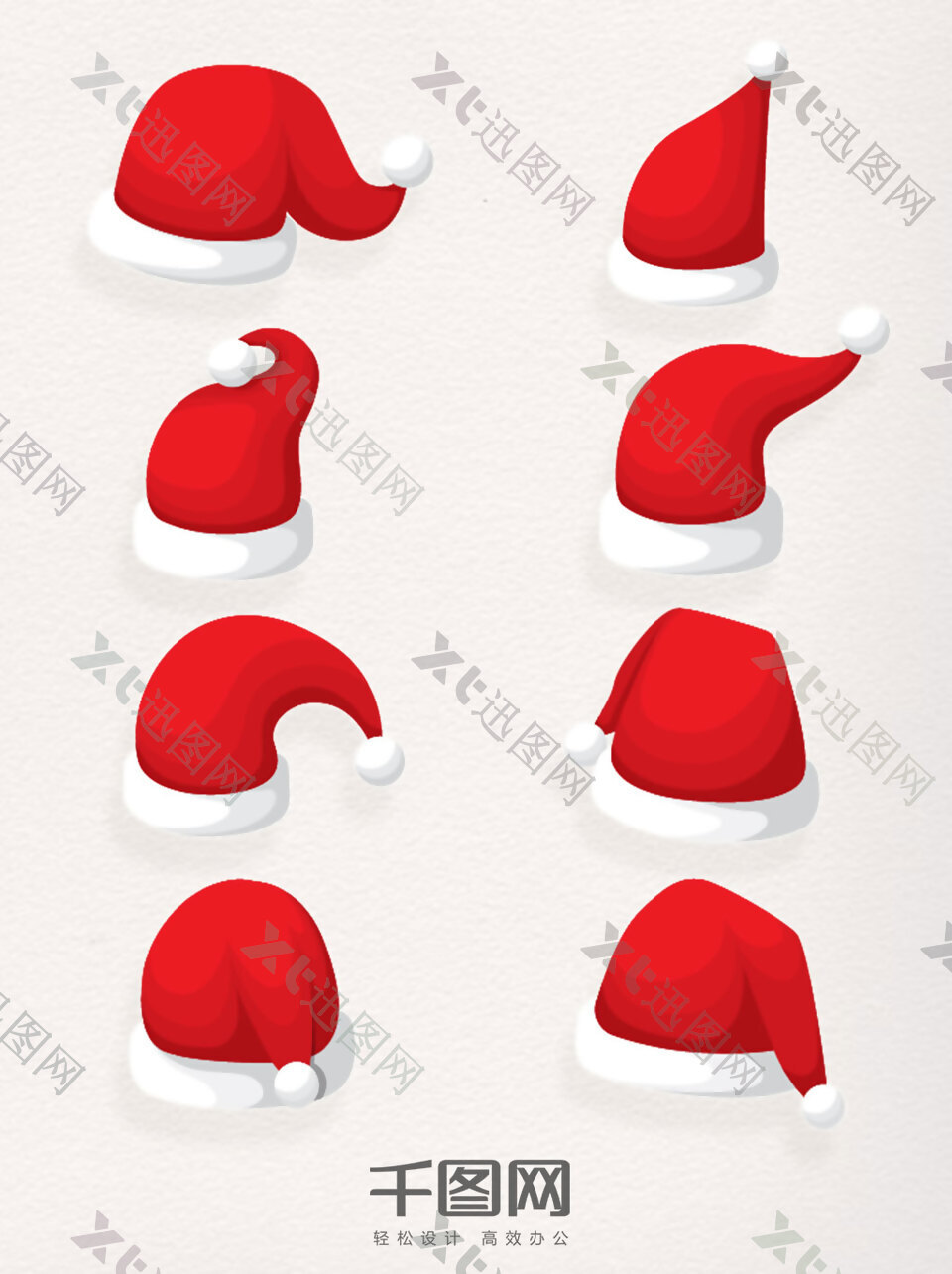 一组圣诞节超萌Q版圣诞帽设计元素