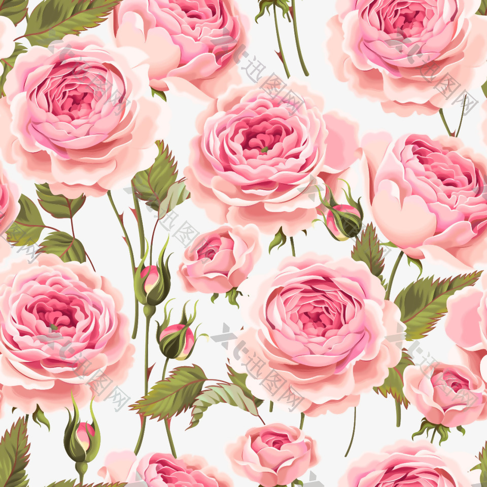 手绘粉色玫瑰花背景