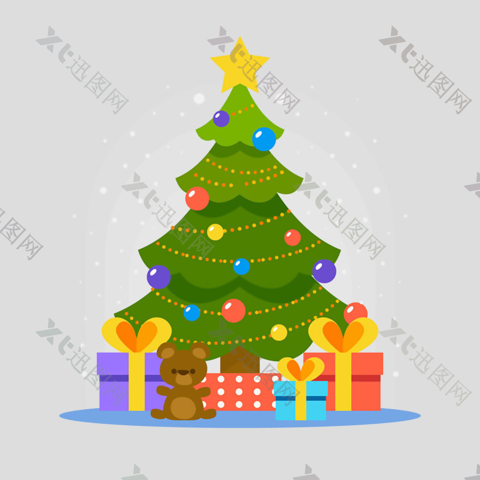 卡通礼品盒圣诞树免抠psd透明素材