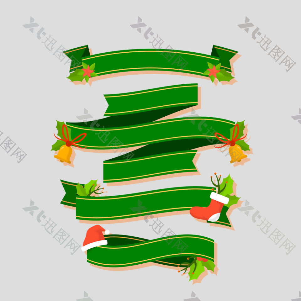 绿色圣诞飘带丝带免抠psd透明素材