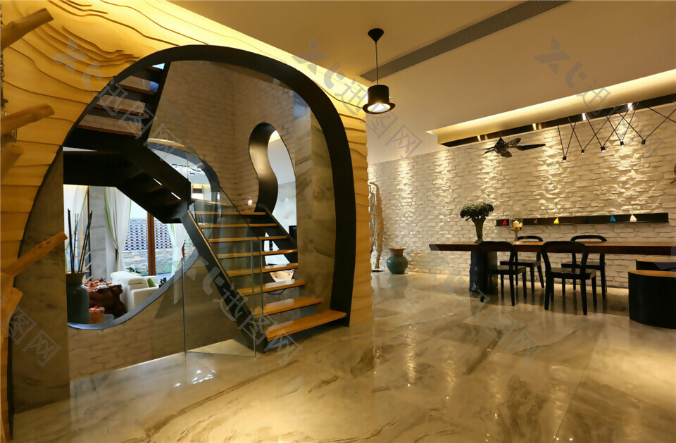 现代风室内设计拱门楼梯