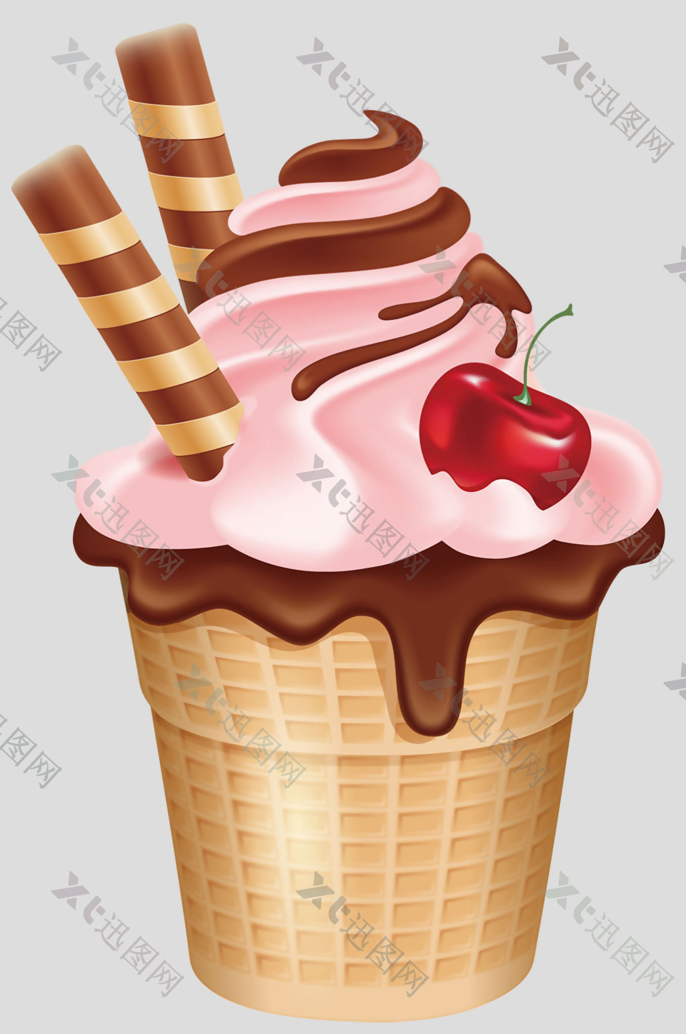 红色樱桃浅红色冰淇淋免抠psd透明素材