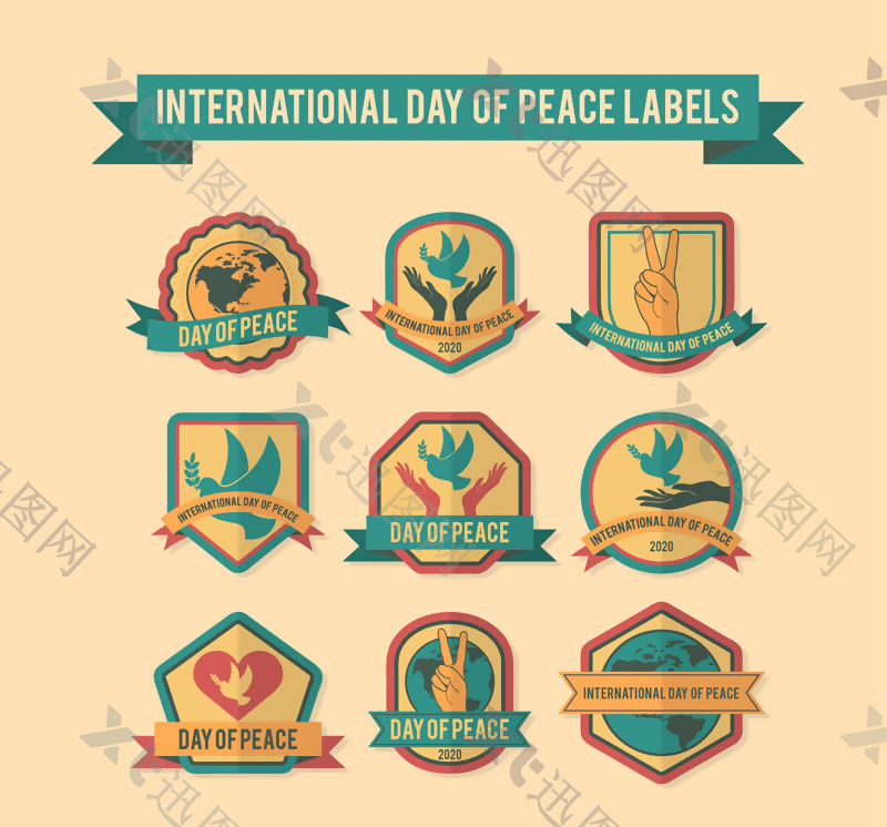 9款复古国际和平日标签矢量素材