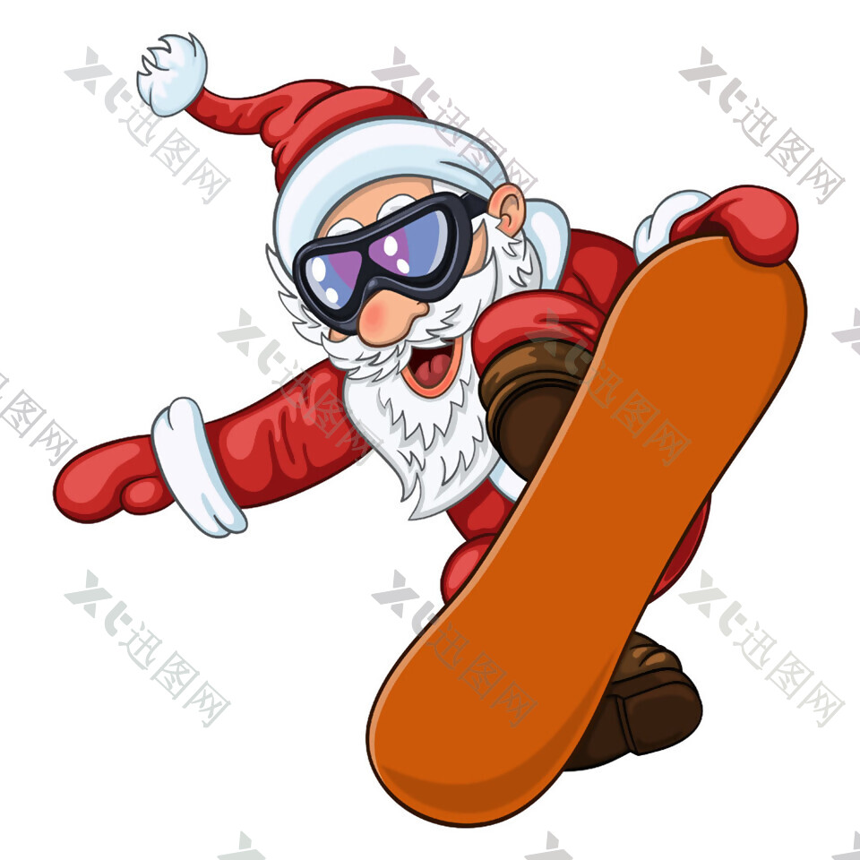 玩滑板车的卡通圣诞老人元