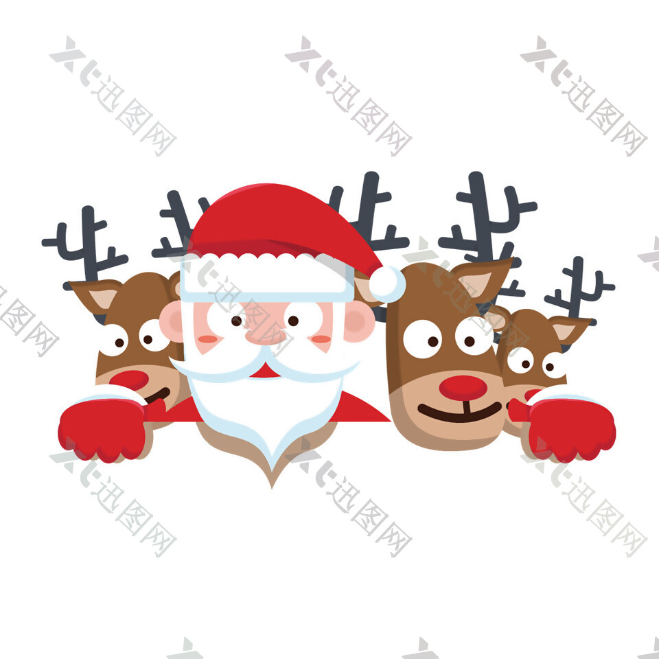 卡通圣诞老人麋鹿头像元素