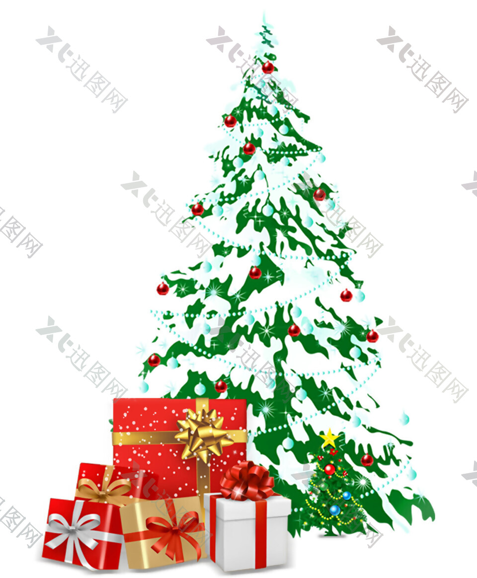 雪花圣诞树圣诞礼盒透明元素
