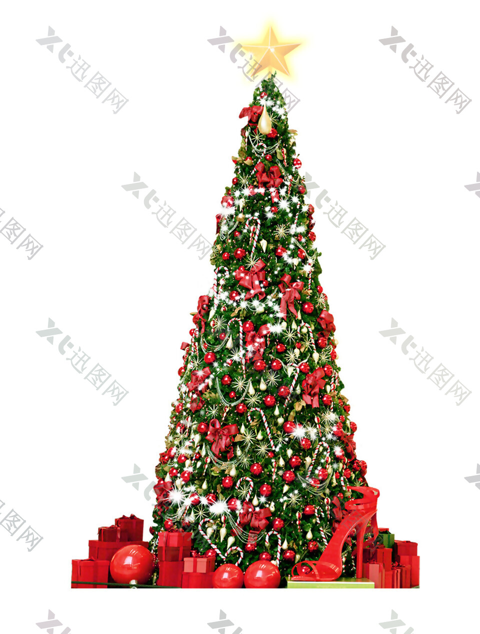 红色喜庆装饰圣诞树元素
