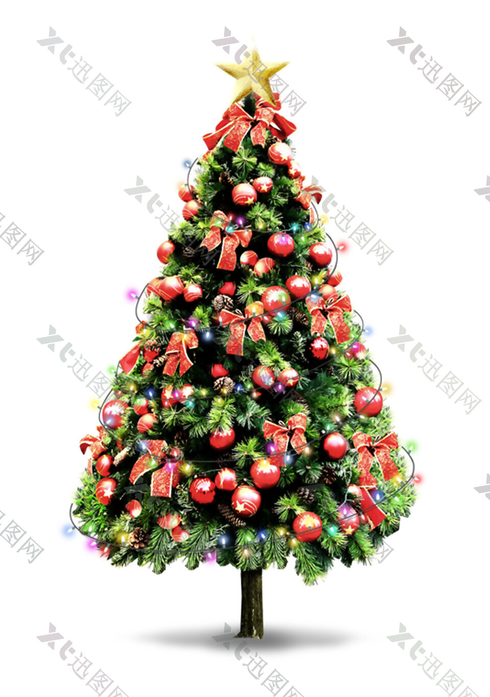 挂满吊球蝴蝶结装饰的圣诞树元素