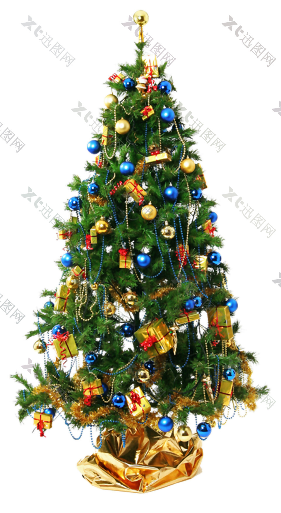 挂满圣诞装饰物的圣诞树元素