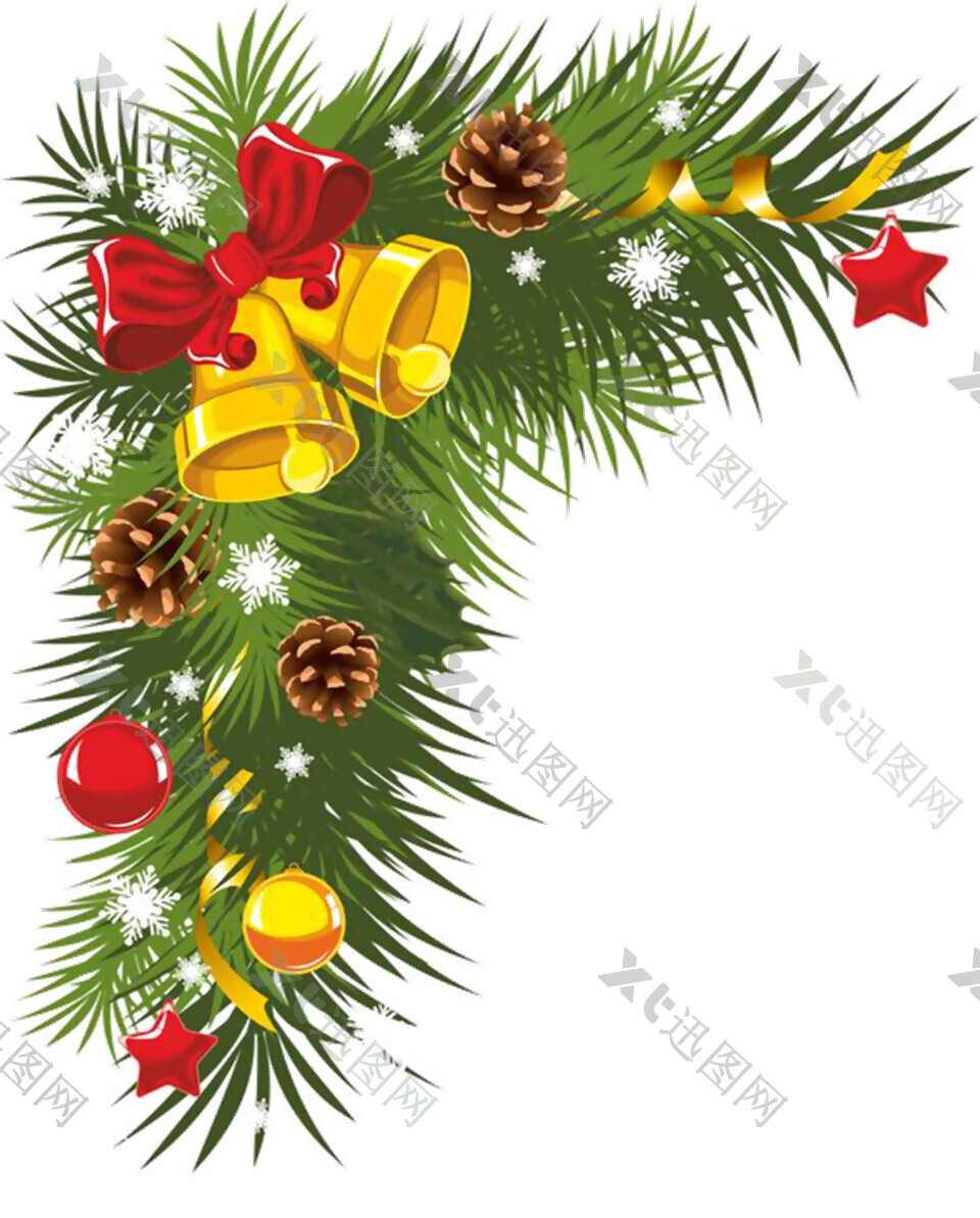 圣诞铃铛吊球松果装饰松枝图案