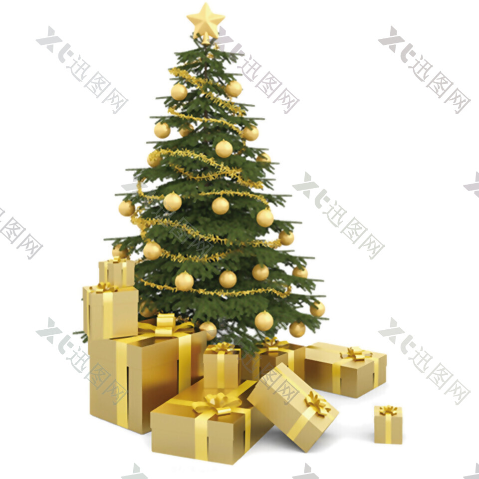 堆满礼物的圣诞树PNG元素