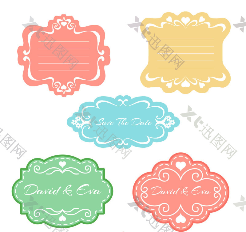 5款彩色花纹婚礼标签边框