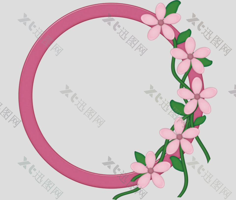 粉红色圆形花卉边框免抠psd透明素材