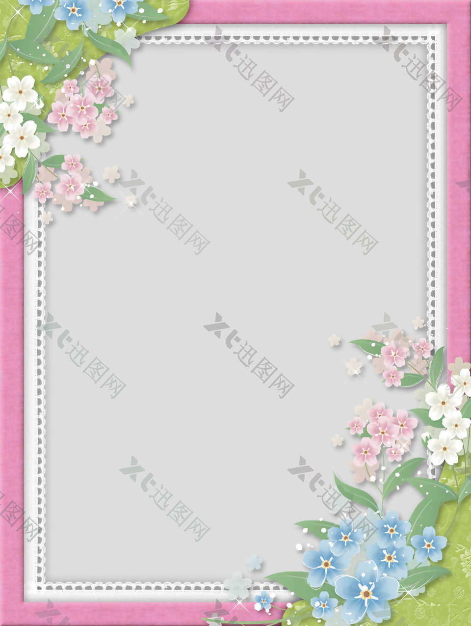 粉红色方形花卉边框免抠psd透明素材