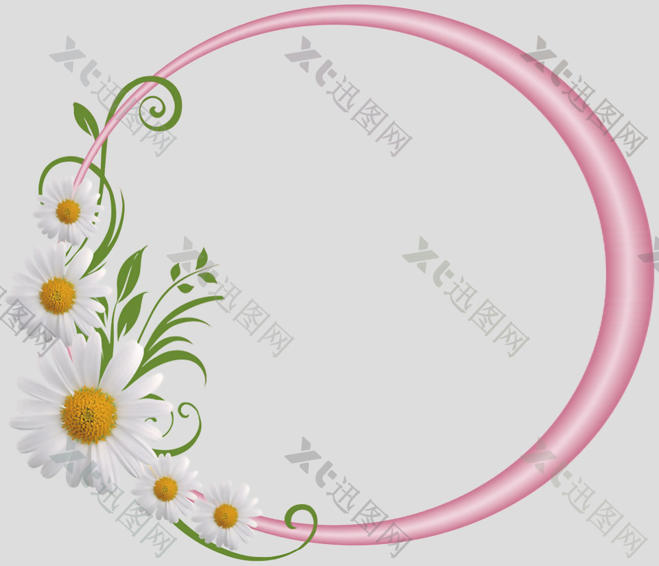 粉红色圆形菊花边框免抠psd透明素材