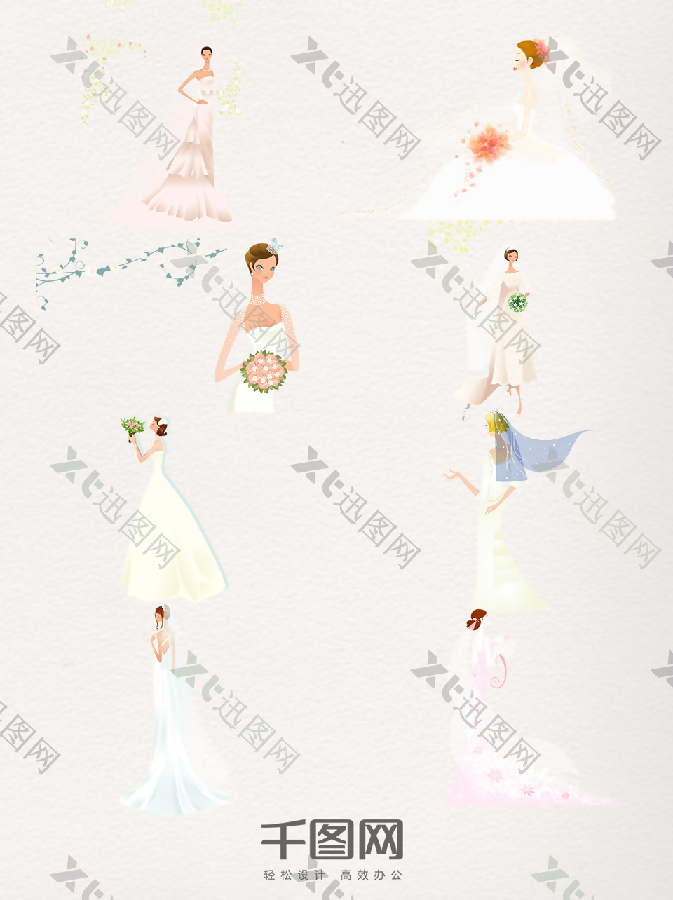 一组美丽新娘婚礼结婚插画图
