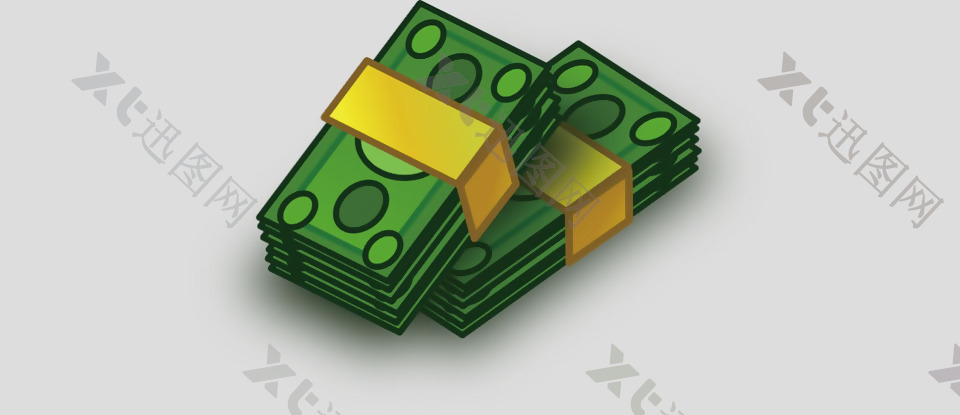 手绘两捆绿色美元钞票免抠psd透明素材