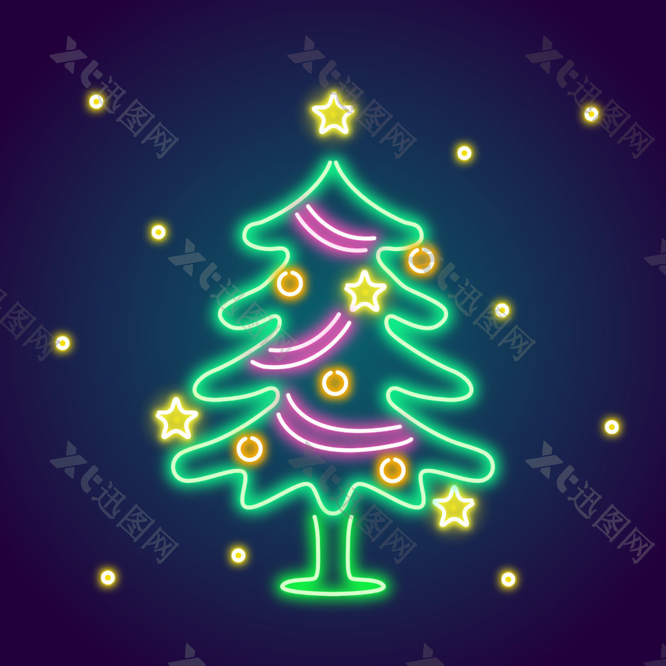 圣诞树霓虹灯光效元素设计