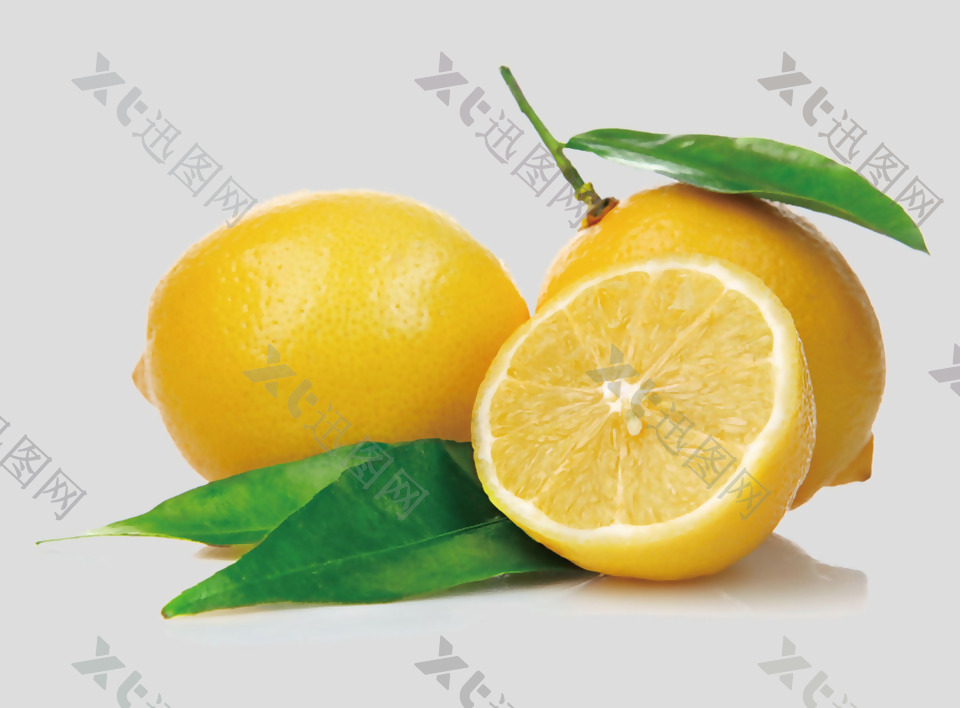 绿叶黄色柠檬免抠psd透明素材