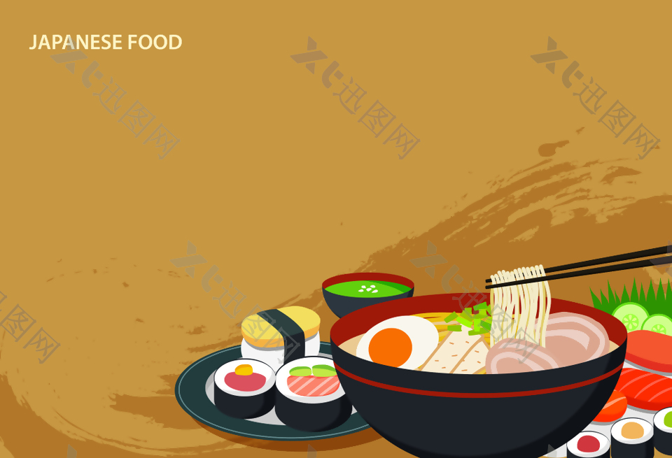 日本传统食物拉面寿司天妇罗海报背景素材