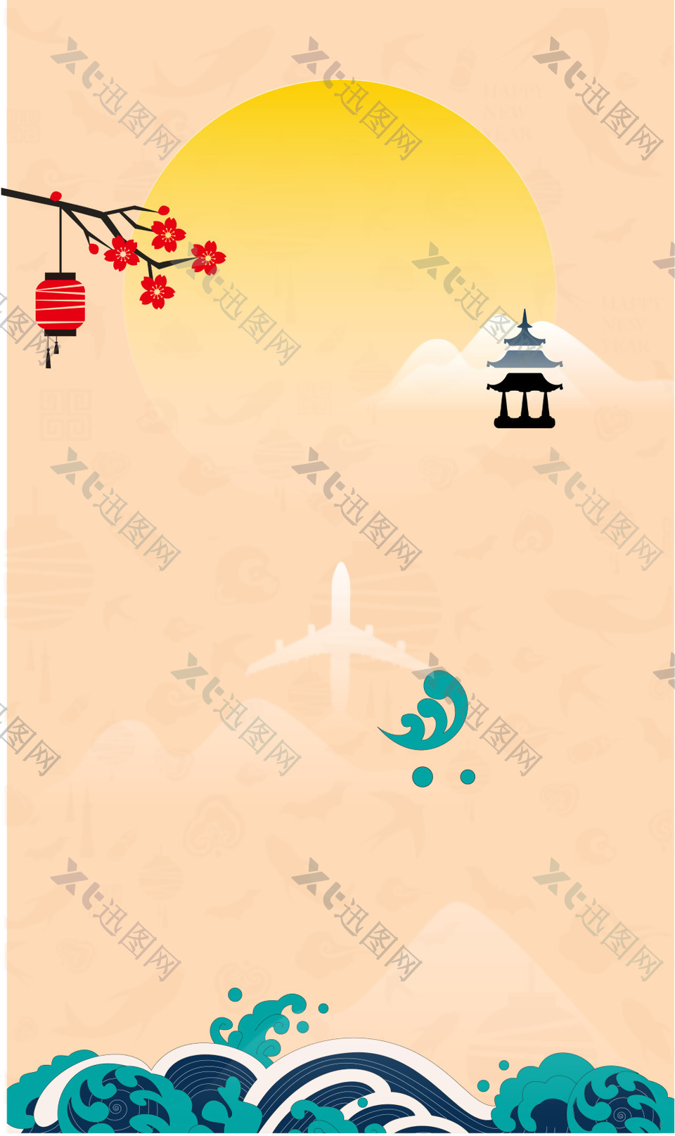 春节新年海报矢量背景模板