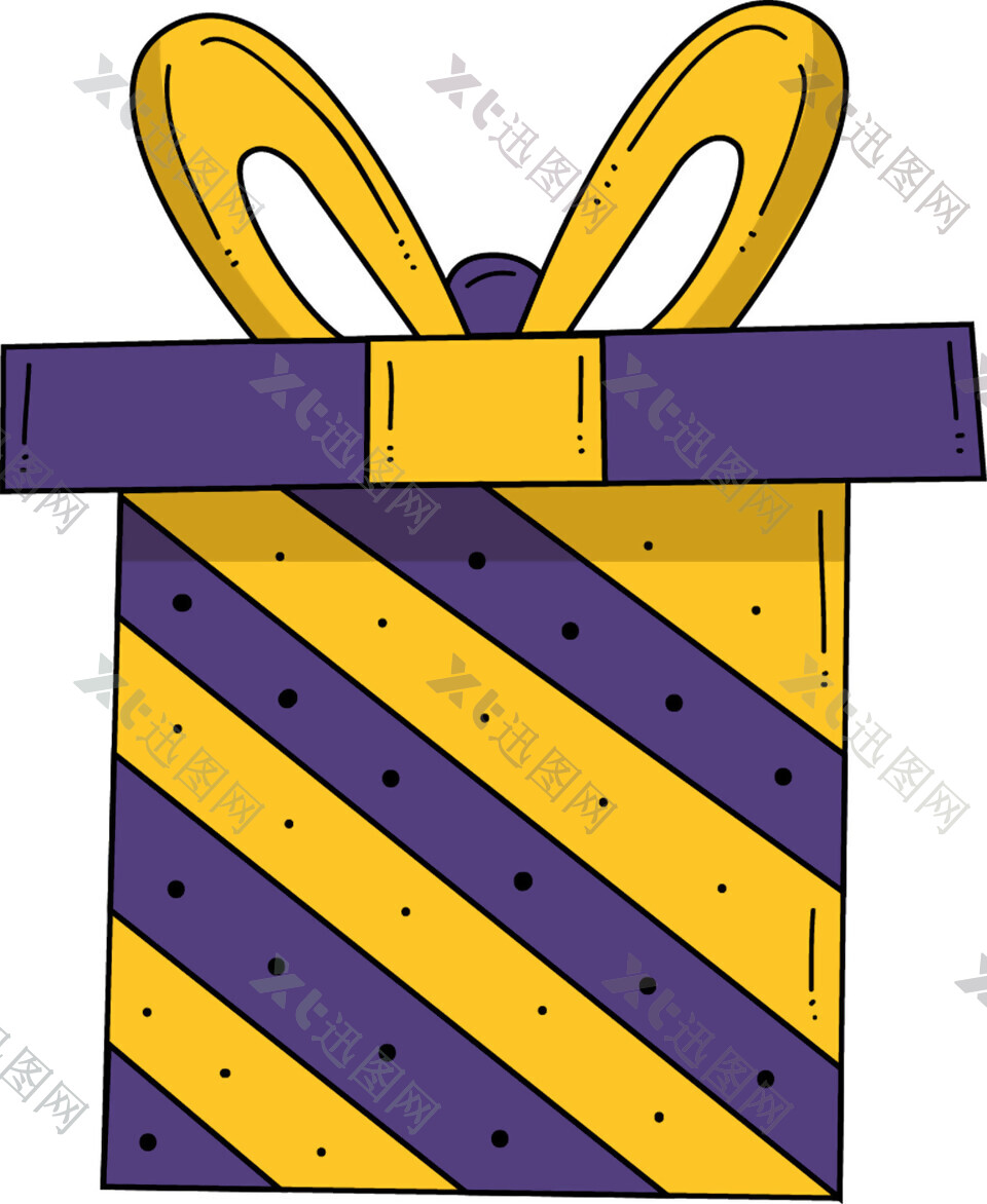 卡通黄紫色条纹圣诞礼物PNG元素