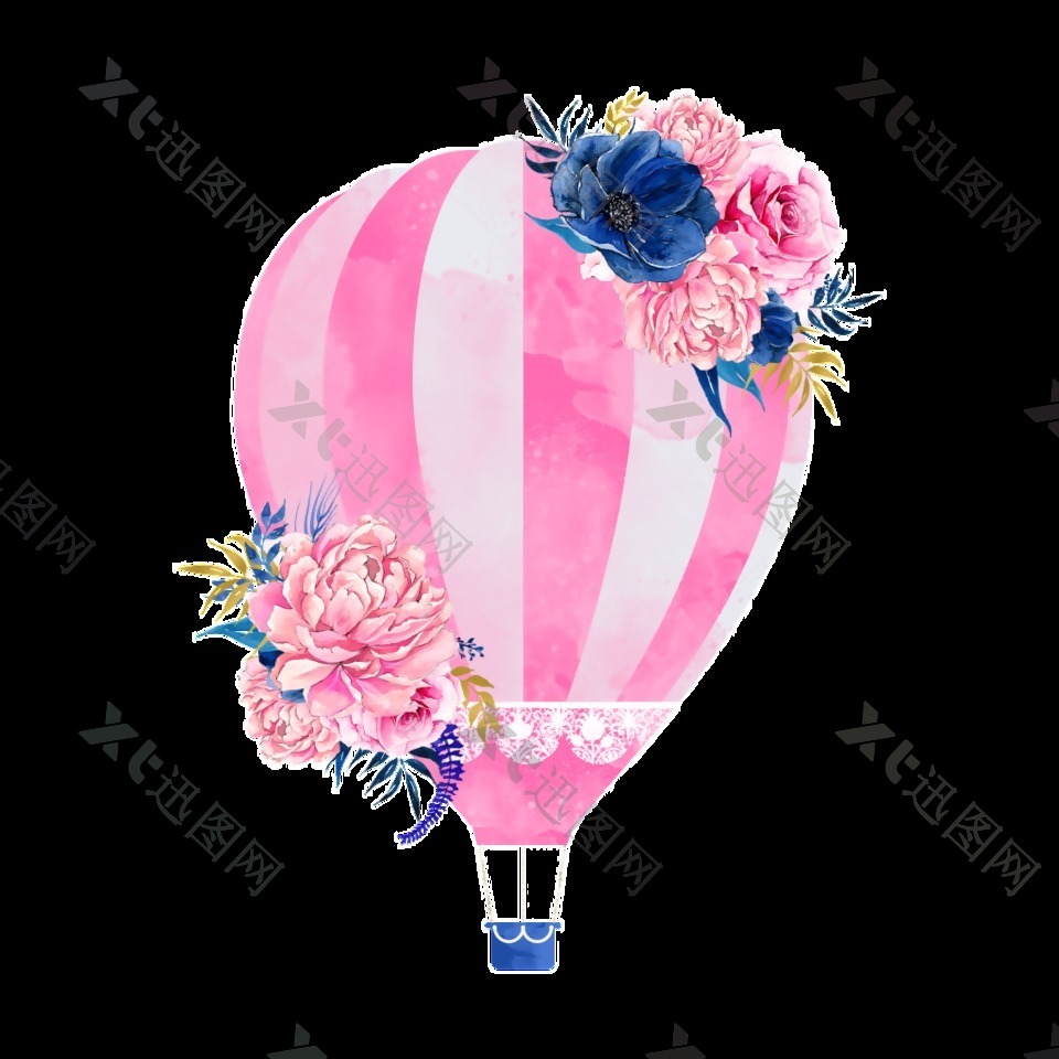 甜蜜粉色热气球卡通透明素材
