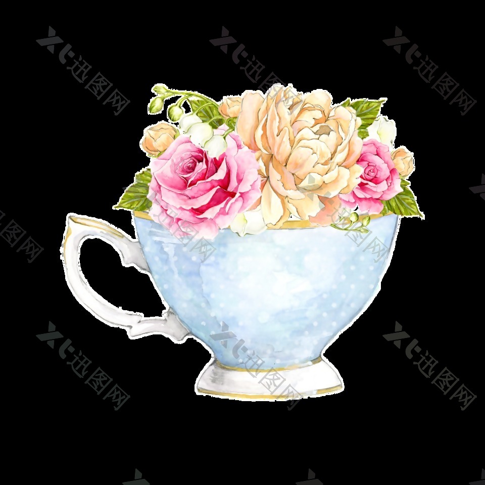创意茶杯花盆卡通透明素材