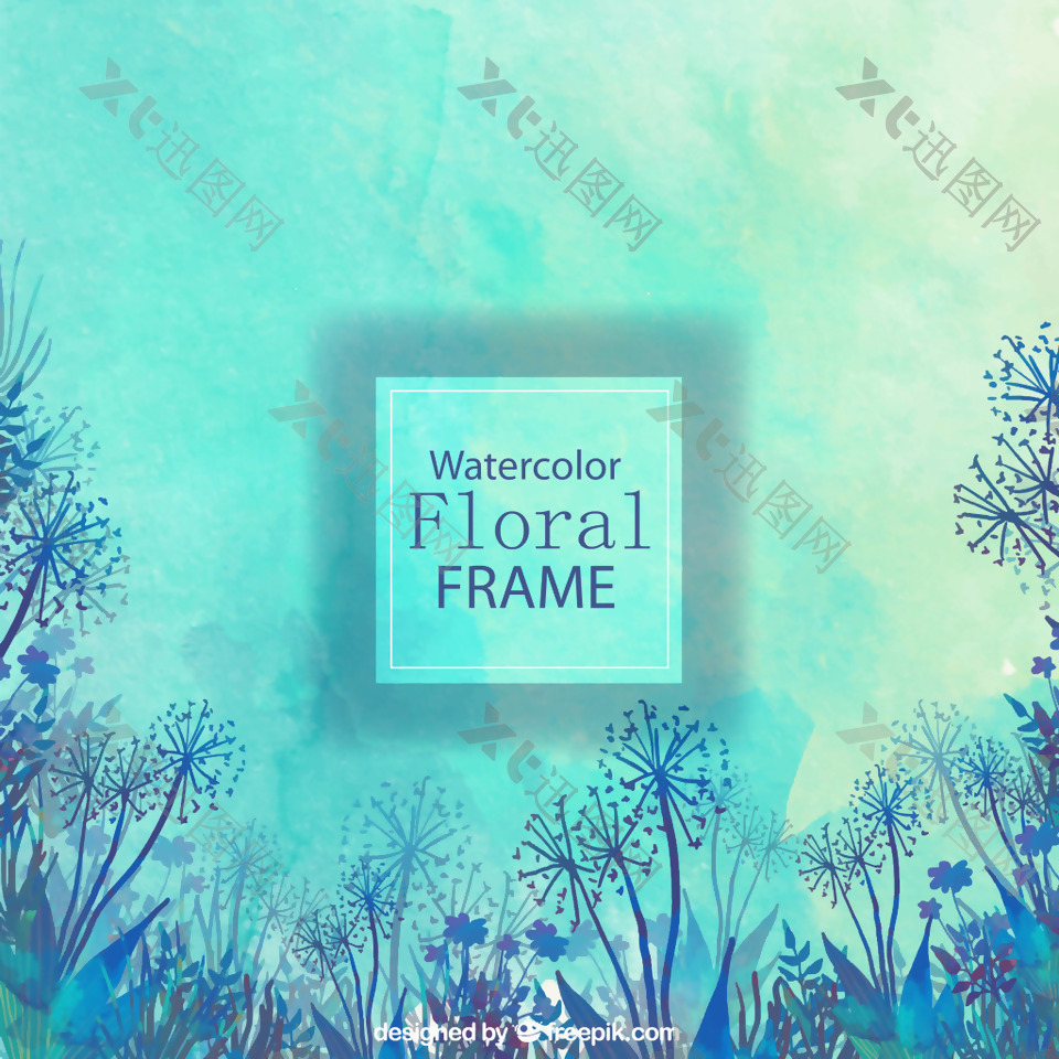 美丽的蓝色水彩花卉背景素材