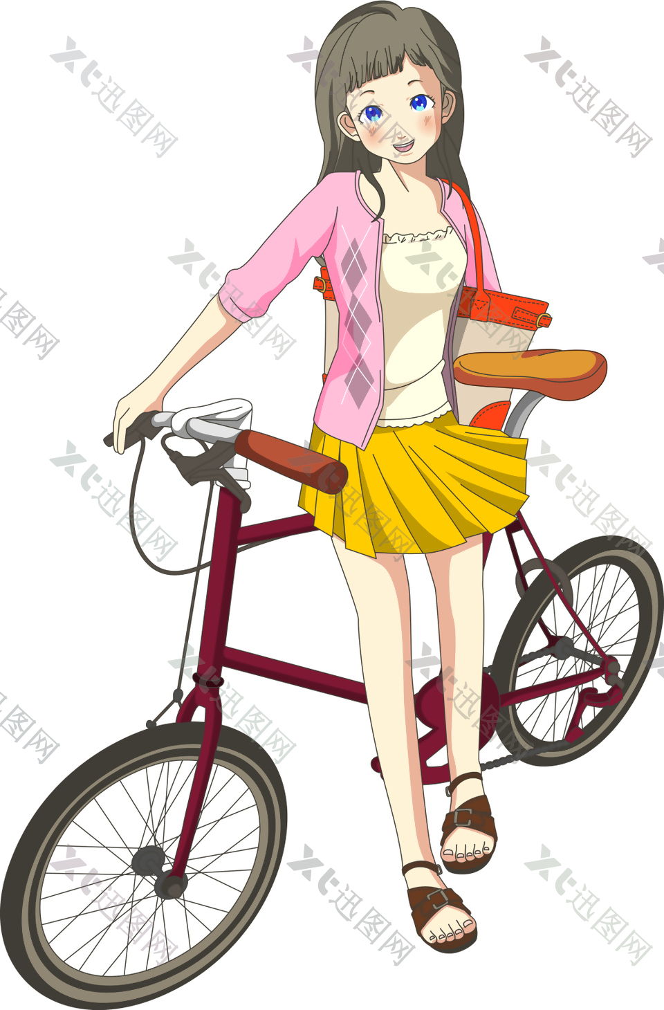 可爱卡通骑自行车的女生