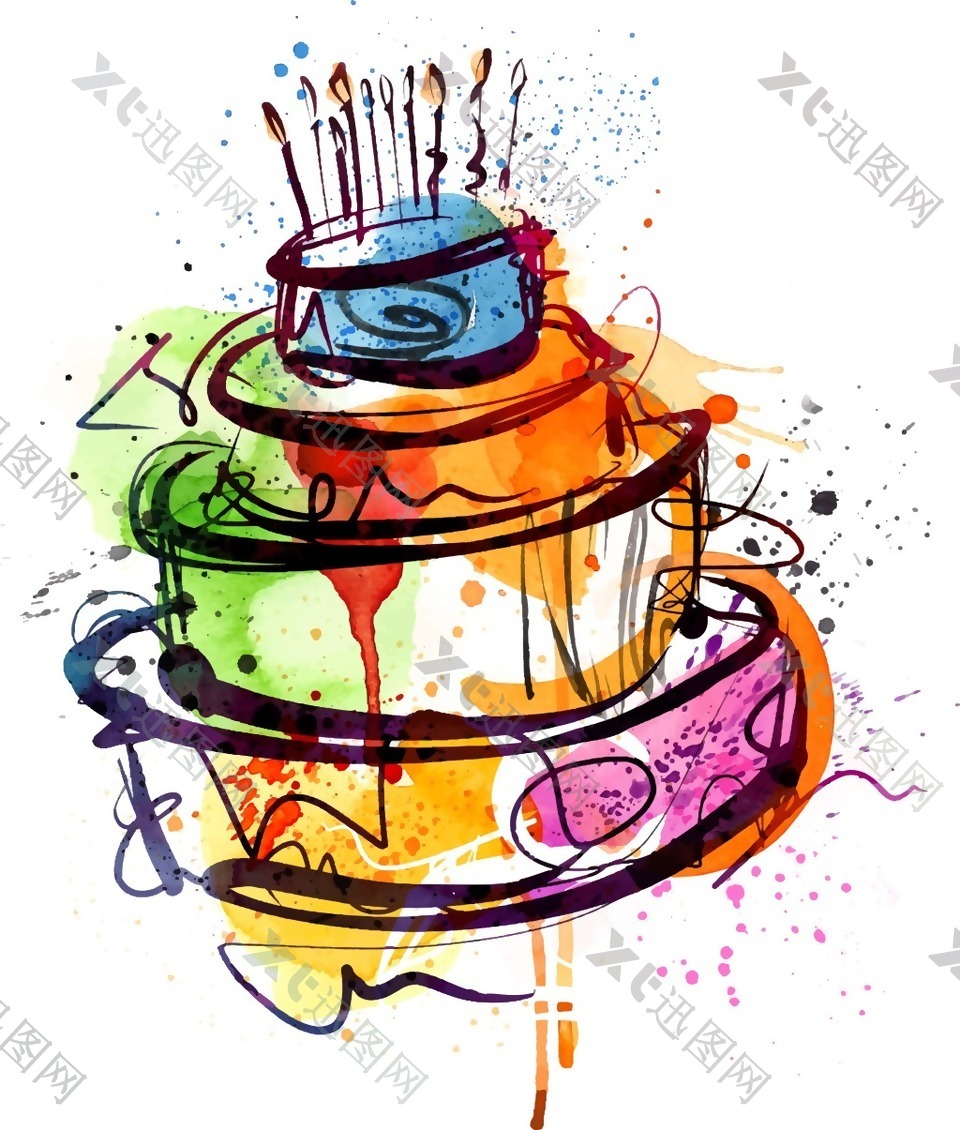 水彩绘美味的生日蛋糕插画