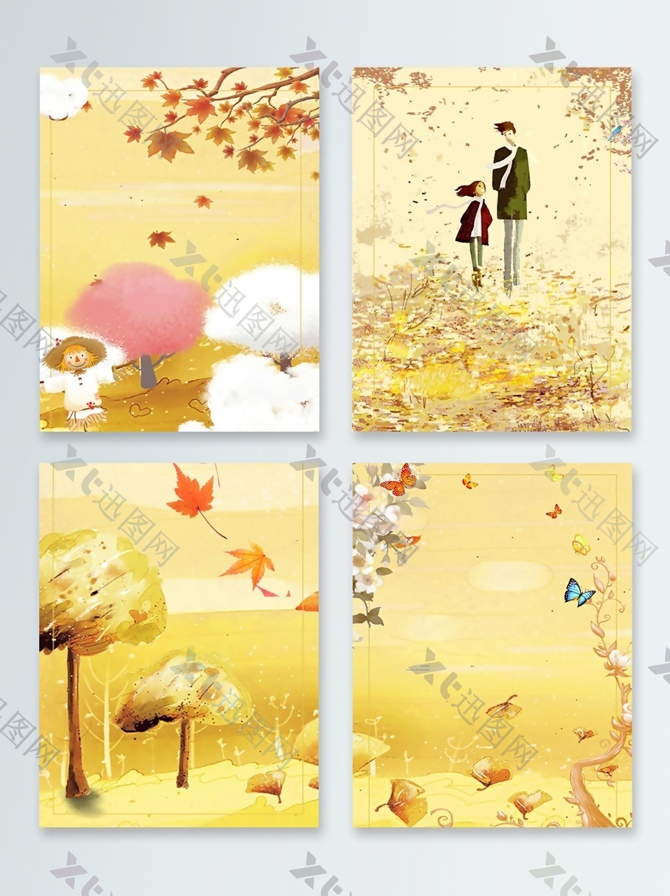 金黄色树木秋季落叶广告背景