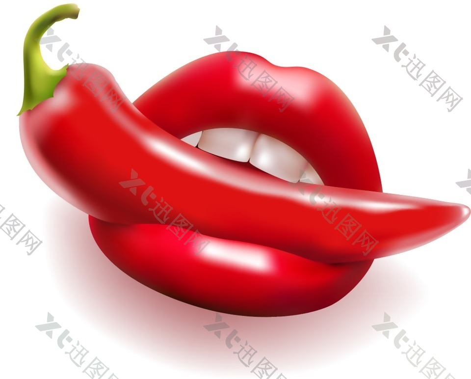 红唇和红辣椒插画