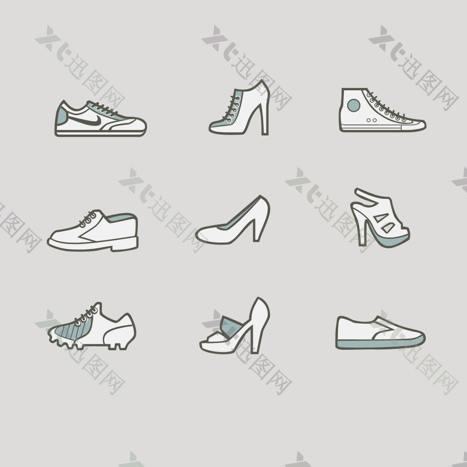 9枚鞋图标和图形