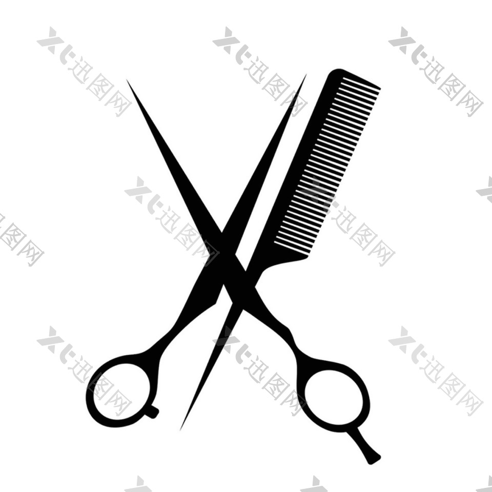 理发店剪刀梳子png元素