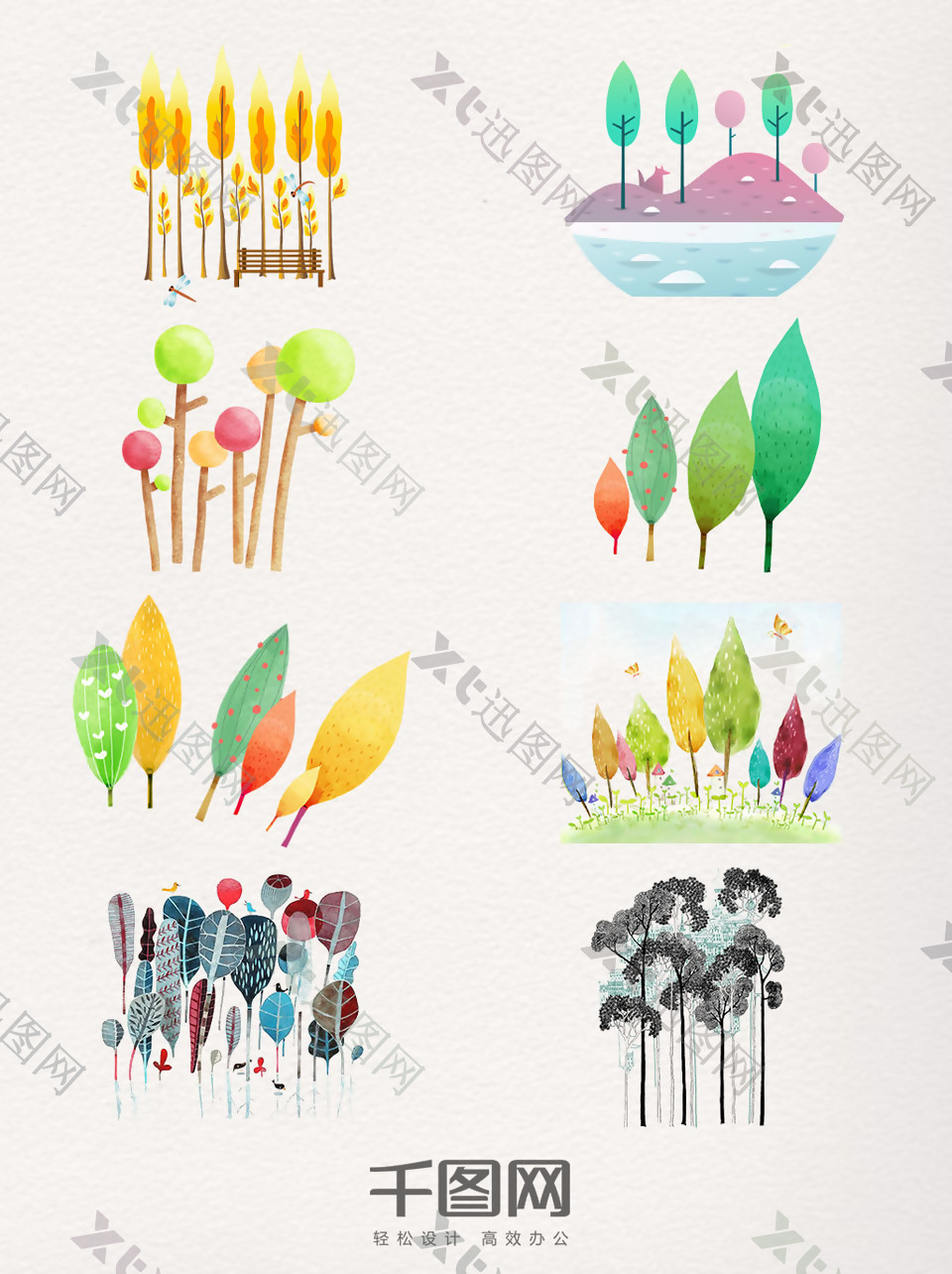 卡通树木群装饰图案