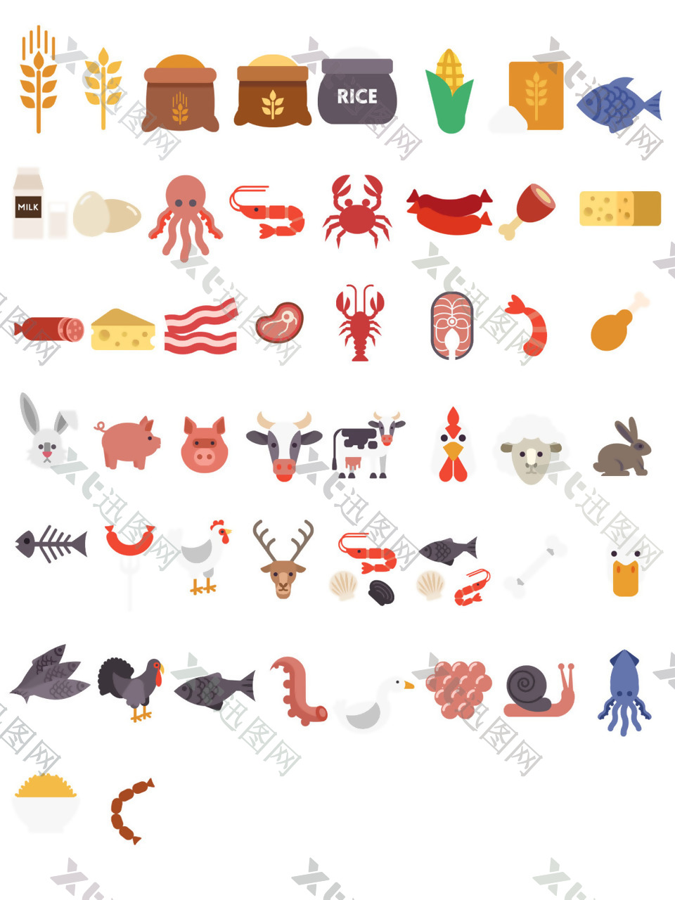 50个肉类面粉食品图标