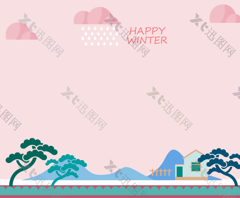 粉色矢量日本冬季海报背景风格