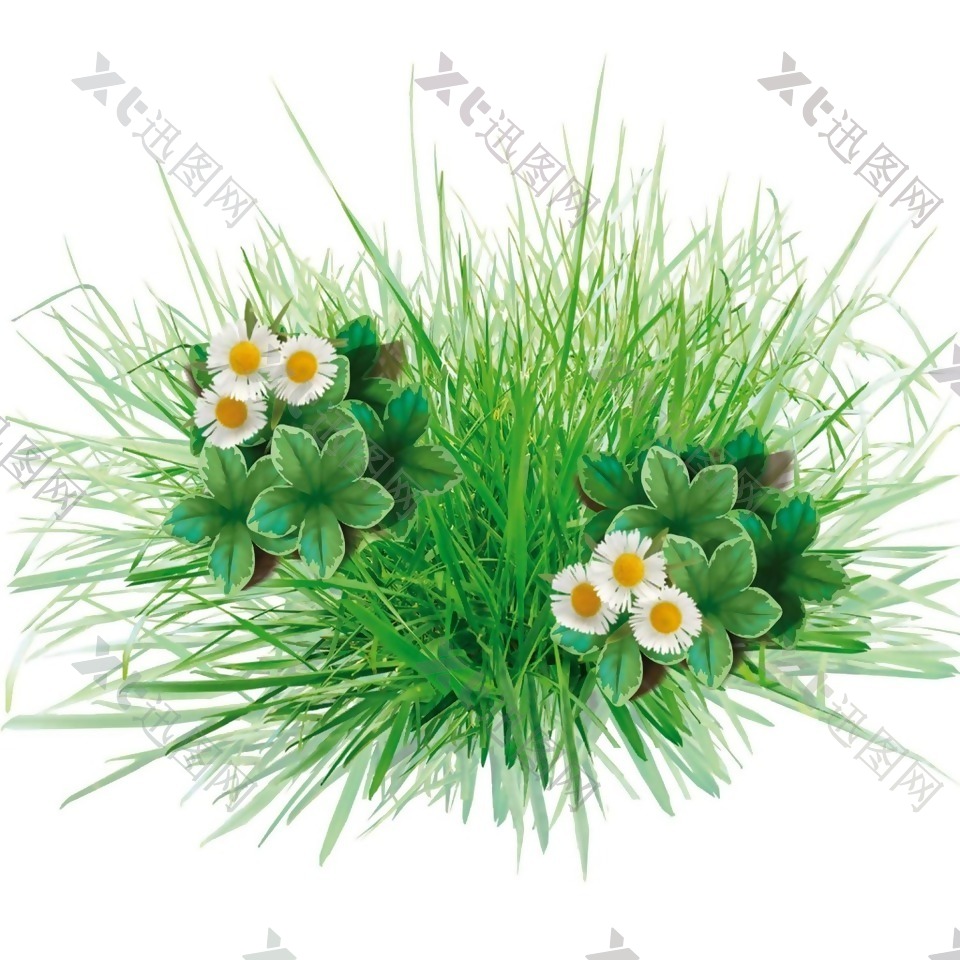 清新绿色草地花朵元素