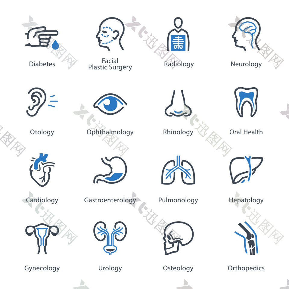 16款蓝色身体健康图标icon