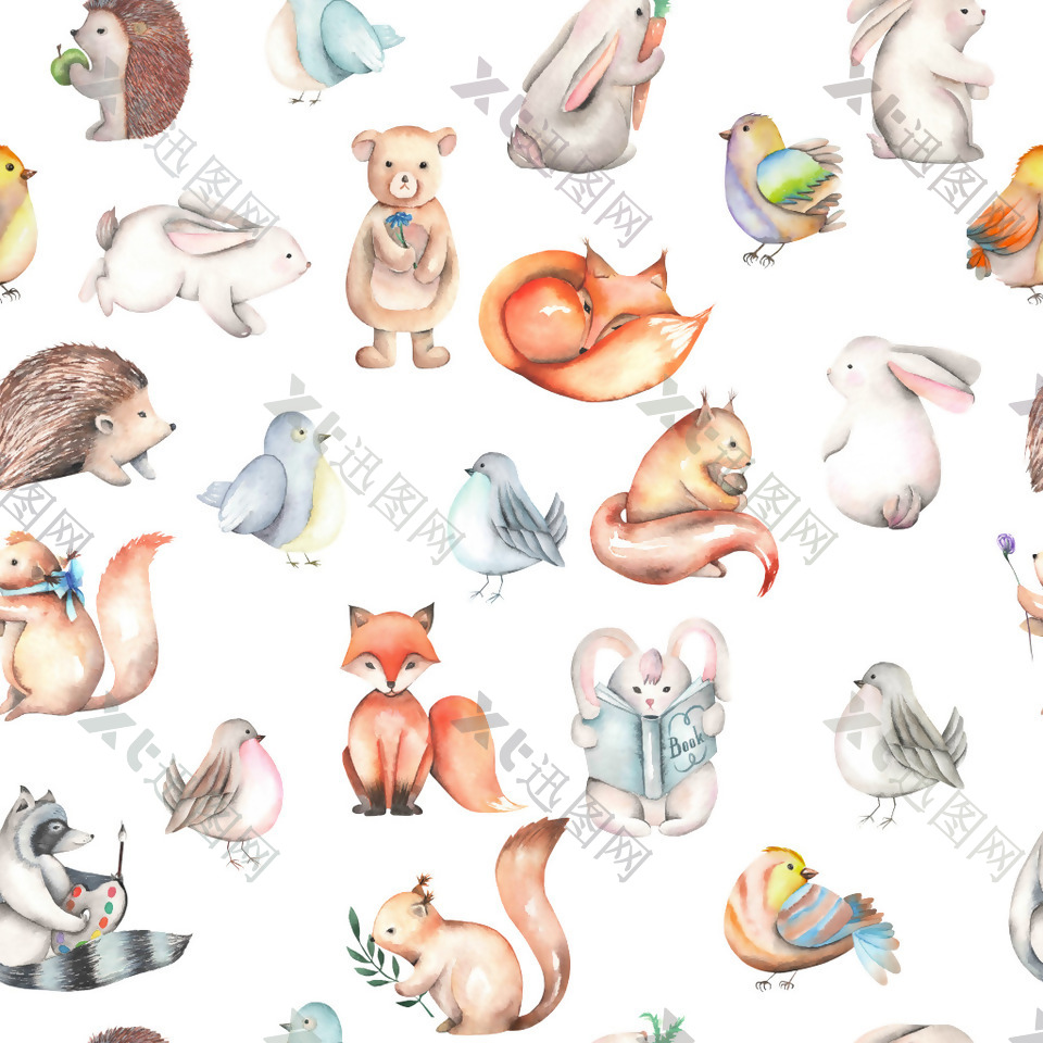 手绘各种可爱小动物背景jpg背景素材