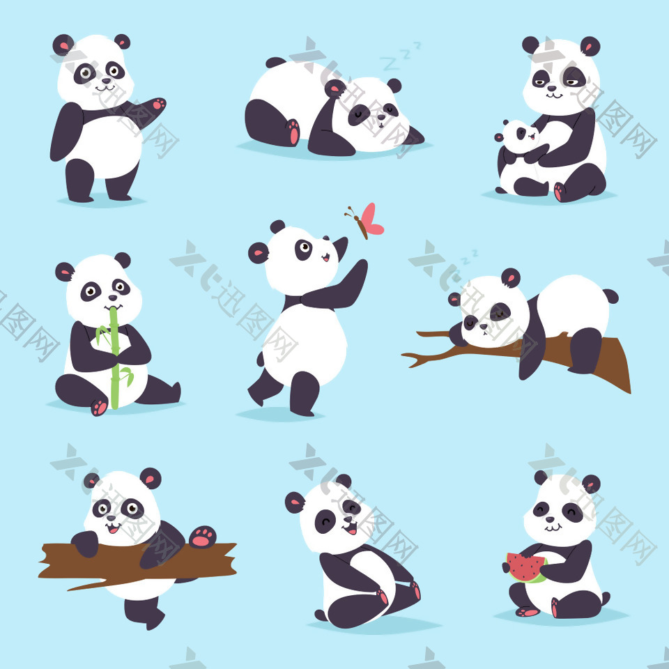 卡通可爱的大熊猫插画