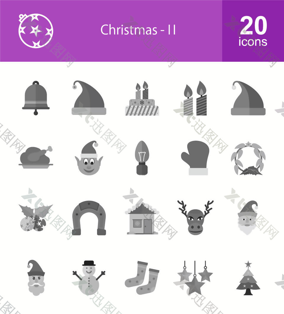 20款节日灰色圣诞节icon素材
